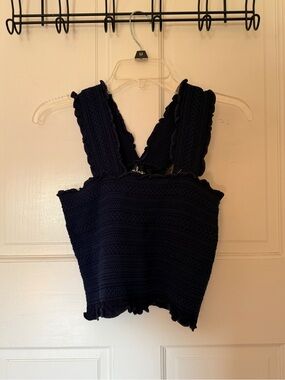 Lulu's Navy Smocked Ruffle Strap Tank